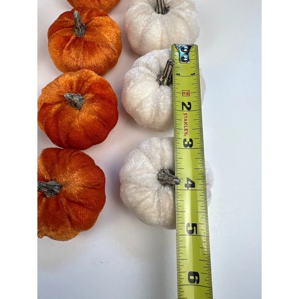 Set of 12 Velvet Pumpkins Fall Autumn Decor Orange White Miniature Faux Pumpkins